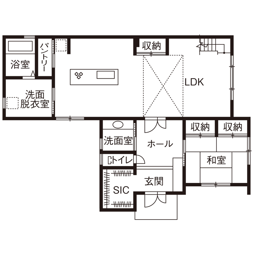 一級建築士事務所　上野工務店 【豊中市・間取り図あり】タイルの外壁で高級感を、吹き抜けで開放感を！の間取り図（4LDK）1階