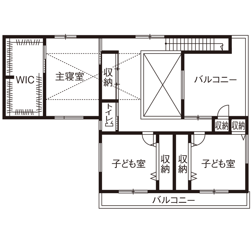 一級建築士事務所　上野工務店 【豊中市・間取り図あり】タイルの外壁で高級感を、吹き抜けで開放感を！の間取り図（4LDK）2階 