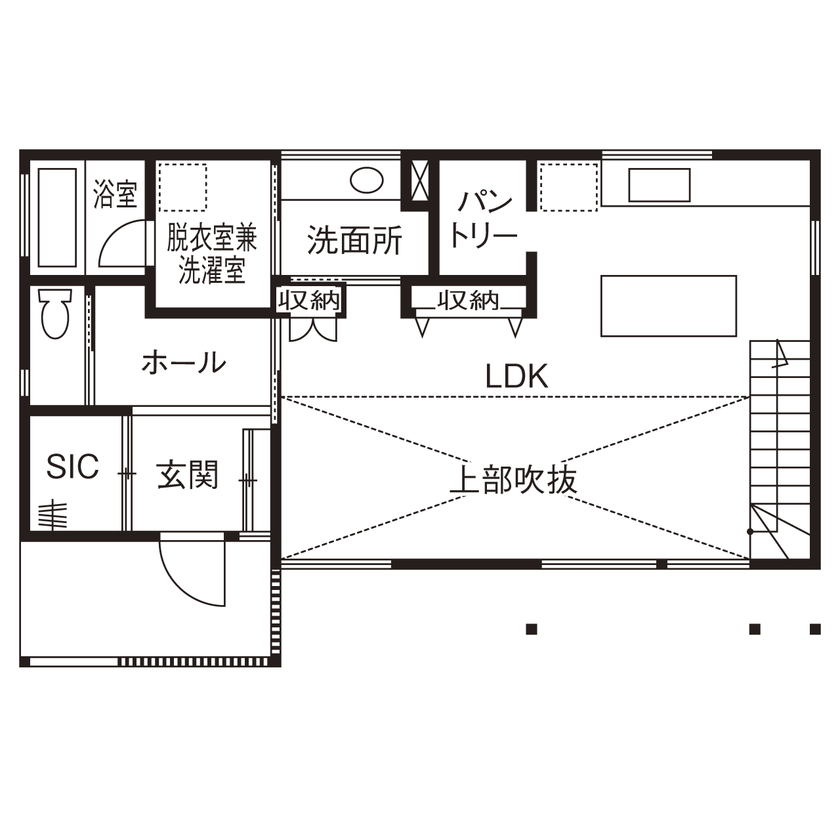 オモシロ設計集団　ecomo（エコモ） 【4000万円～｜ジャパンディ｜間取り】すべての窓から緑が見える、居心地のよい家族の棲家の間取り図（4LDK）1階