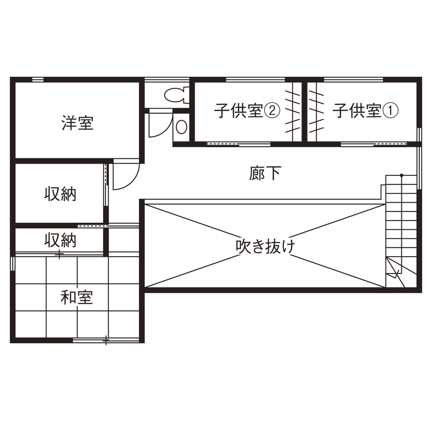 オモシロ設計集団　ecomo（エコモ） 【4000万円～｜ジャパンディ｜間取り】すべての窓から緑が見える、居心地のよい家族の棲家の間取り図（4LDK）2階