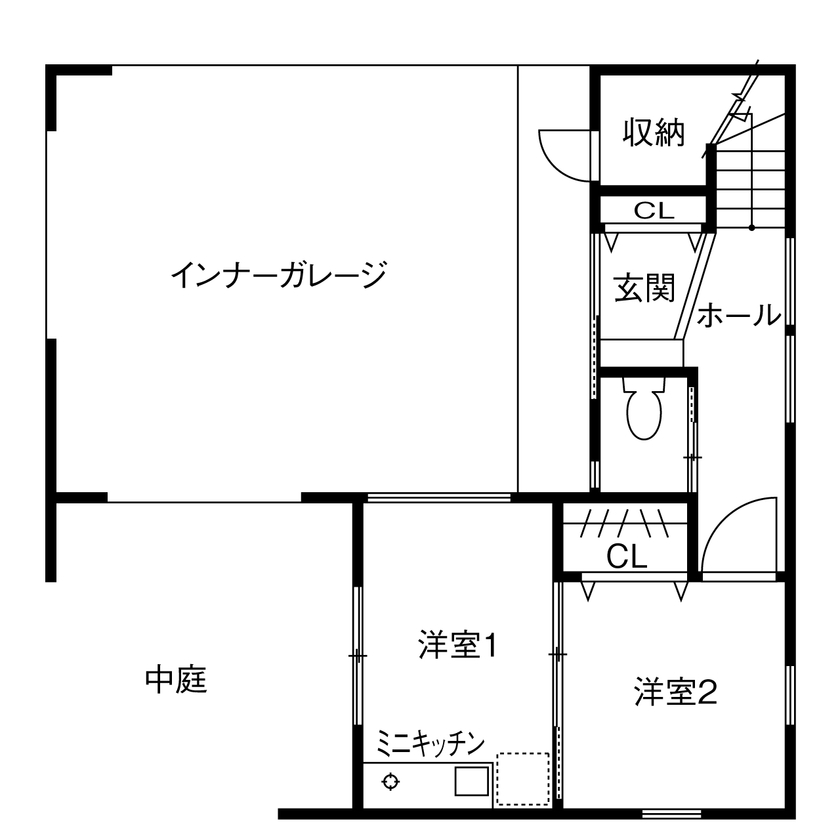 TENアーキテクツ一級建築士事務所 【建築士と建てた家×3階建て×インナーガレージ】約30坪でも庭が欲しい。そこでルーフバルコニーを計画の間取り図（4LDK）1階