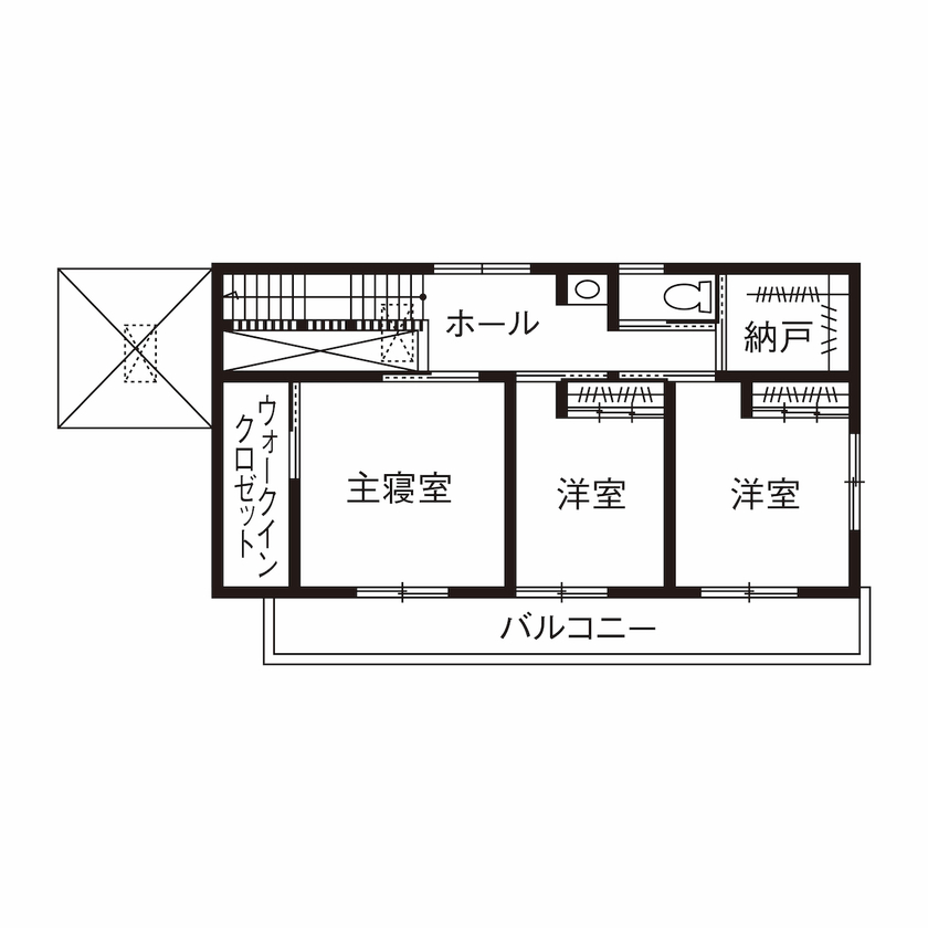 三上建設 【2500～3000万円|50坪台|間取り】リビングから愛車を楽しむ。将来も見据えた、ビルトインガレージ付きの家の間取り図（4LDK）2階