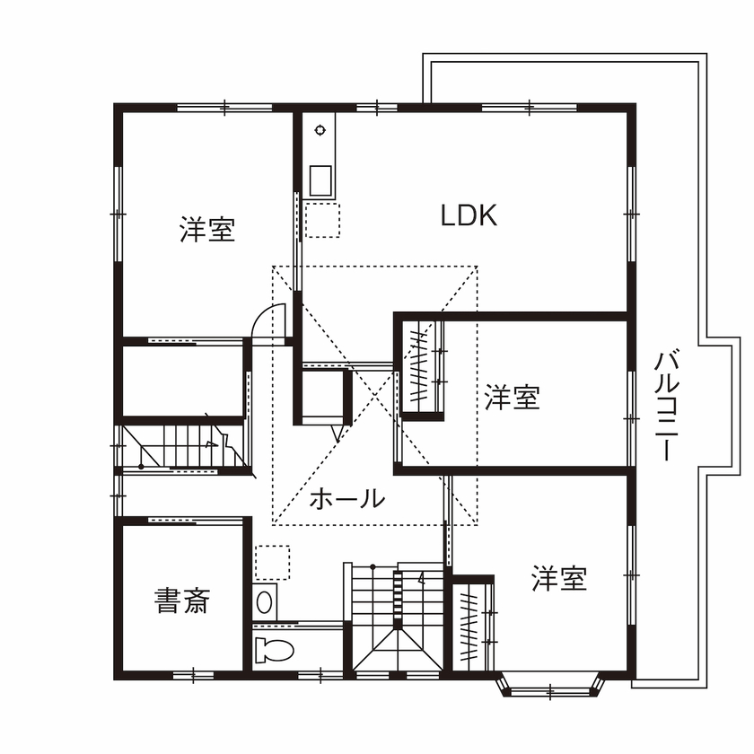 三上建設 【3000万円台|60坪台|間取り】音楽を存分楽しめる防音室や豊富な収納で各世帯が快適に過ごす二世帯住宅の間取り図（5K以上）2階