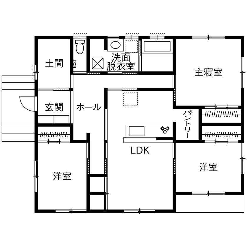 三上建設 【1000万円台|20坪台|間取り】毎日を快適に過ごす回遊動線やたっぷり収納でストレスフリーな平屋の住まいの間取り図（3LDK）1階