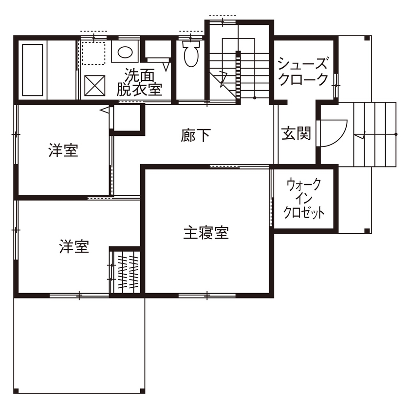 三上建設 【2000万円台|30坪台|間取り図有】2階リビングから続く広いバルコニーがある住まいの間取り図（4LDK）1階