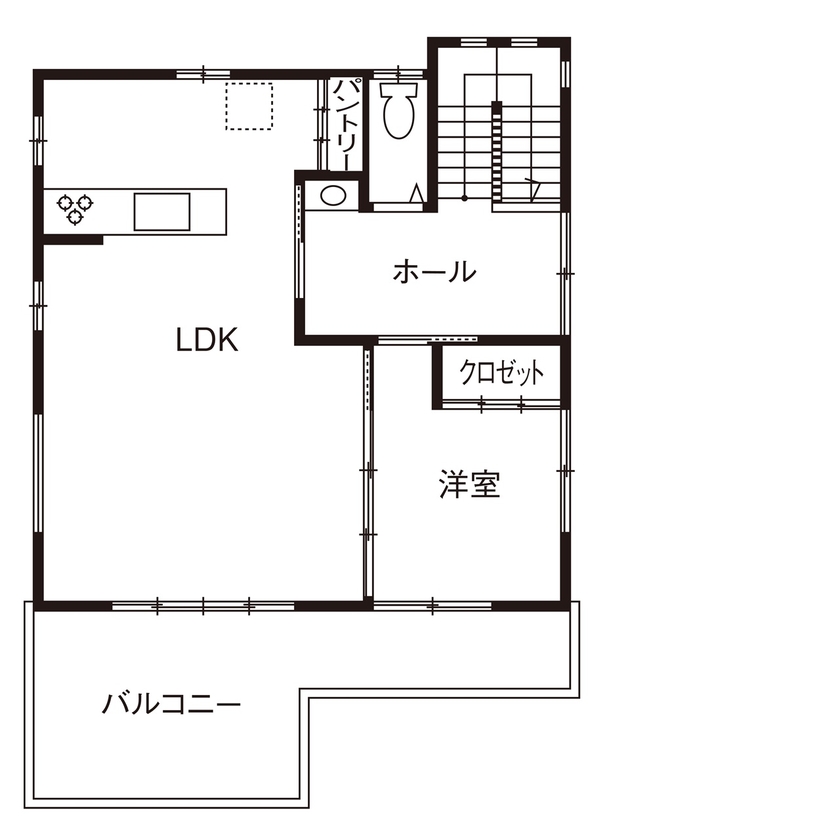 三上建設 【2000万円台|30坪台|間取り図有】2階リビングから続く広いバルコニーがある住まいの間取り図（4LDK）2階
