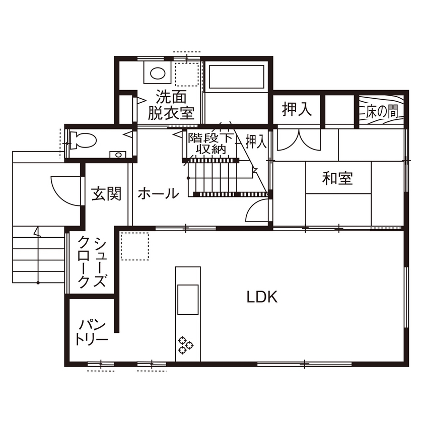 三上建設 【2000万円台|30坪台|間取り図有】シックな本格和室を備えた、収納力抜群の住まいの間取り図（4LDK）1階