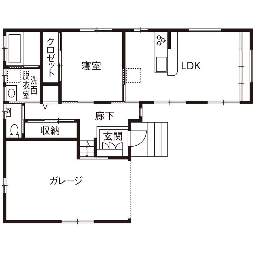 三上建設 【2000万円台|20坪台|間取り図有】趣味を思う存分楽しめる、インナーガレージ付きの平屋の間取り図（1LDK＋ガレージ）1階