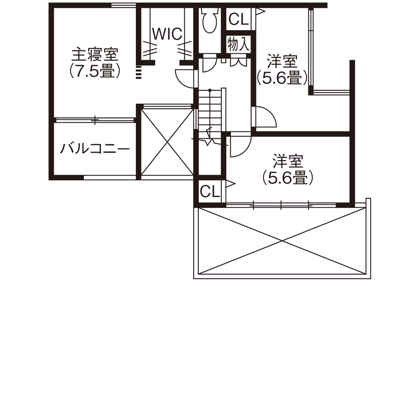 相馬建設 【間取図有｜2500万円～2999万円｜こだわりデザイン＆テラス】カフェ風のお洒落なLDKで友人たちとパーティの間取り図（4LDK）2階