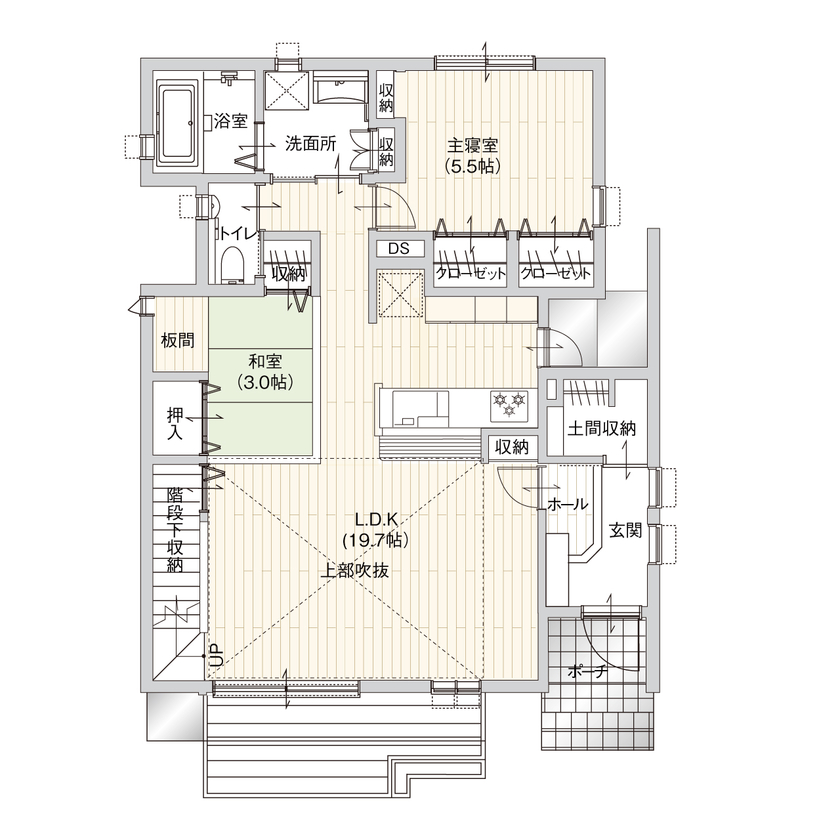 辰巳住宅 【間取り図あり/４LDK＋DEN】解放感あふれる間取りの家の間取り図（4LDK+DEN）1階