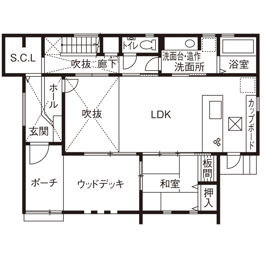 辰巳住宅 【間取り図あり/ DEN＋ウッドデッキ】カーテンレスでゆとりの住まいの間取り図（4LDK）1階
