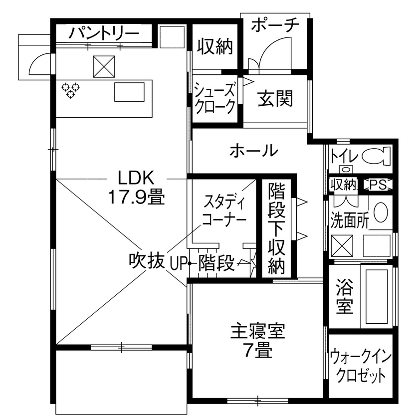 辰巳住宅 【間取り図あり/スキップフロア＋バルコニー】段差を楽しむ２世帯の家の間取り図（4LDK）1階