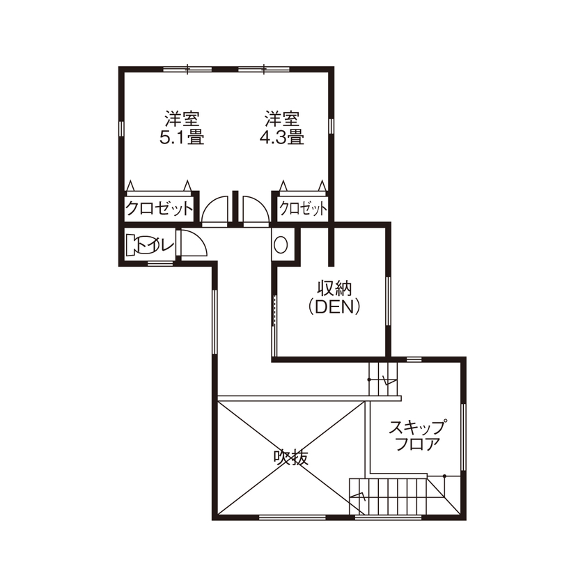 辰巳住宅 【間取り図有/ペットと暮らす】北欧スタイル×吹き抜けリビング×スキップフロア。スムーズ動線の家の間取り図（3LDK+スキップフロア）2階