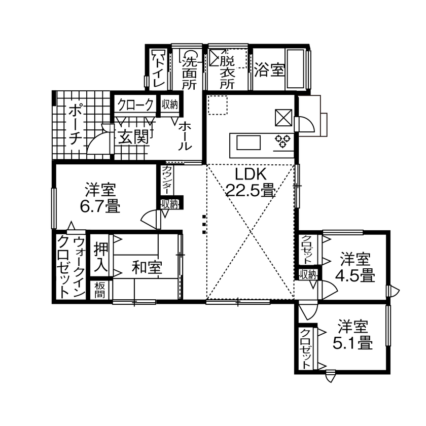 辰巳住宅 【間取り図あり/３LDK＋和室】間接照明が彩る平屋の間取り図（4LDK）1階