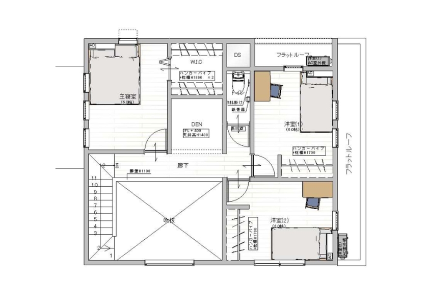 辰巳住宅 【木の温もり感じる ホワイトナチュラルハウス】間取り図有/ランドリールーム/DENの間取り図（３LDK+DEN）２階