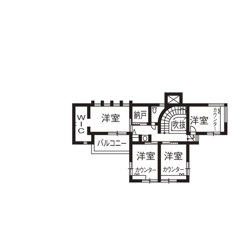 ロイヤルウッド 【62坪×螺旋階段×ガレージ｜間取り有】ご近所の噂になる外観。「サブ玄関で動線短縮。子育てがラクです」の間取り図（5LDK＋２WIC）2階