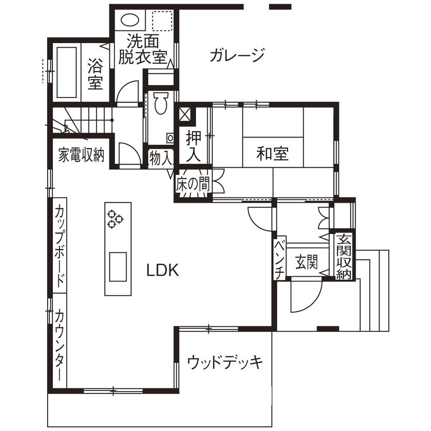 ロイヤルウッド 【2000万円台×35坪×ガレージ|間取り有】「子育てがしやすく飽きの来ない家に。帰って来てホッとします」の間取り図（4LDK+納戸）1階