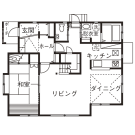 間中工務店 【2000万円台・間取図有】子どもの成長やライフスタイルの変化も見越した設計。毎日の暮らしがラクで将来も安心の住まいの間取り図（4DK）1階
