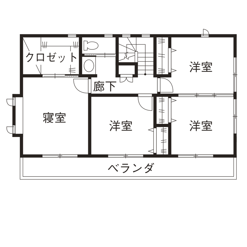 間中工務店 考え抜かれた動線が暮らしを快適にする！随所に配した無垢材が心地よく、機能的で家事ラクな住まいの間取り図（5K以上）2階