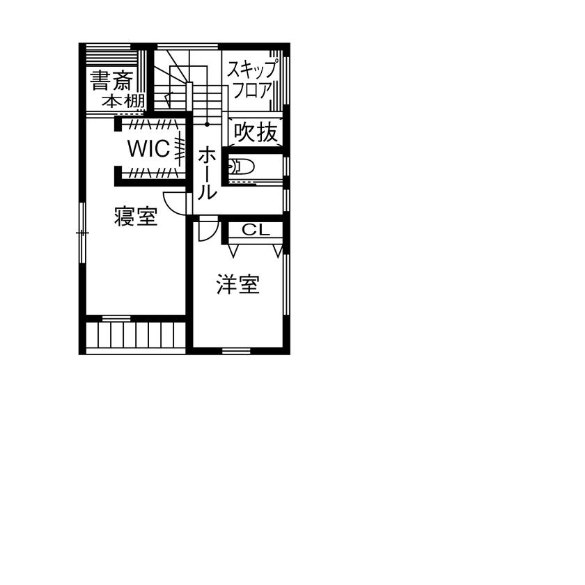 アントール 【3500万円～3999万円／ペット／ビルトインガレージ／間取図】スキップフロアとサンクンリビングが魅力の家の間取り図（3LDK+書斎）２階