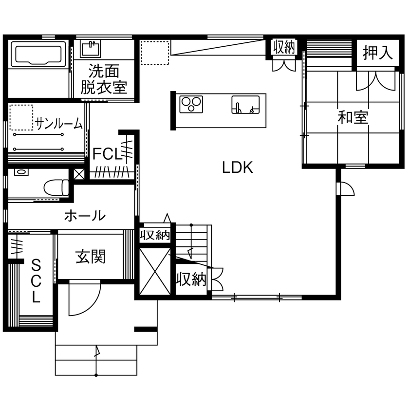 アントール 【2500万円～2999万円／収納充実／間取図】屋根まで届く吹き抜けが圧倒的な開放感を演出。光溢れる住まいの間取り図（3LDK+WIC+FCL）1階