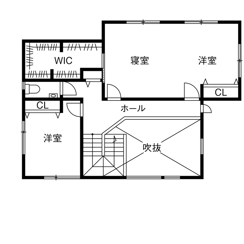 アントール 【2500万円～2999万円／収納充実／間取図】屋根まで届く吹き抜けが圧倒的な開放感を演出。光溢れる住まいの間取り図（3LDK+WIC+FCL）2階