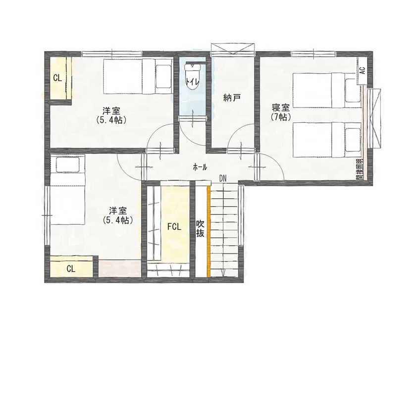 アントール 【2500万円～2999万円／家事動線／土間／間取り図】自然光がたっぷりと注ぎ込む居心地の良い住まいの間取り図（3LDK）2階