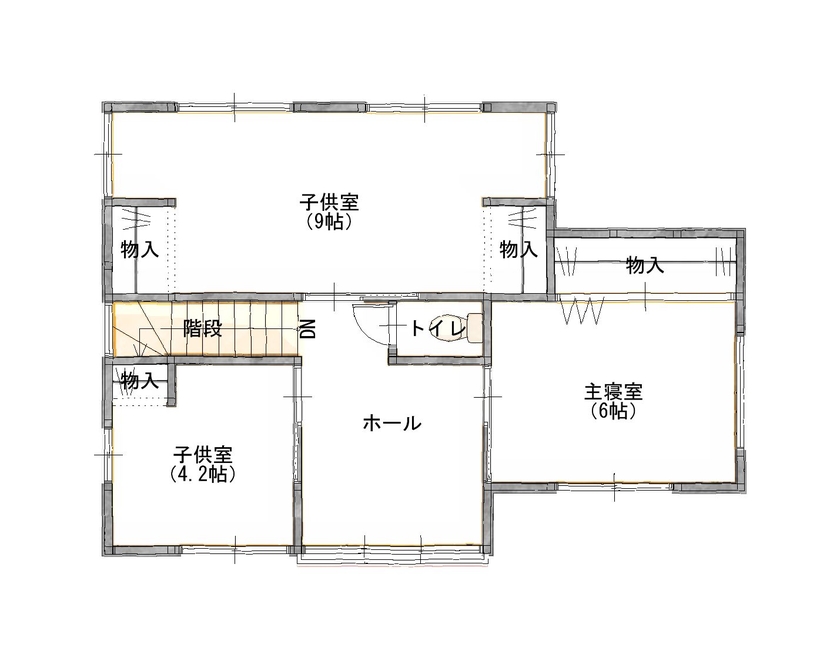 木のすまい工房 【2000万円台｜30坪｜スキップフロア】自分たちの想いを散りばめた、約30坪の家＜間取り図有＞の間取り図（4LDK）２階