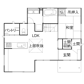 木のすまい工房 【2000万円台｜30坪｜和モダン】自然素材で創った古民家のような30坪和モダンの住まい＜間取り図有＞の間取り図（4LDK）1階