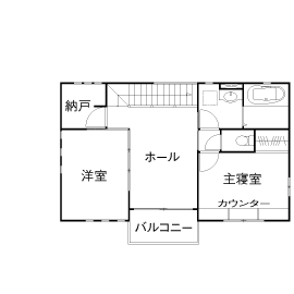 木のすまい工房 【2000万円台｜29坪｜和モダン】L字型の土間が1階フロアをつないだ、約29坪の家＜間取り図有＞の間取り図（3LDK）2階