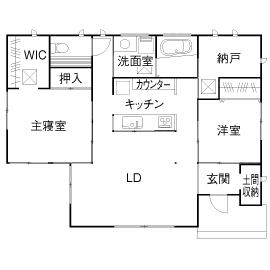 木のすまい工房 【2000万円台｜23坪｜平屋】漆喰の塗り壁や木の質感に惚れ込んだ風情を楽しむ和モダンの平屋＜間取り図有＞の間取り図（2LDK）1階