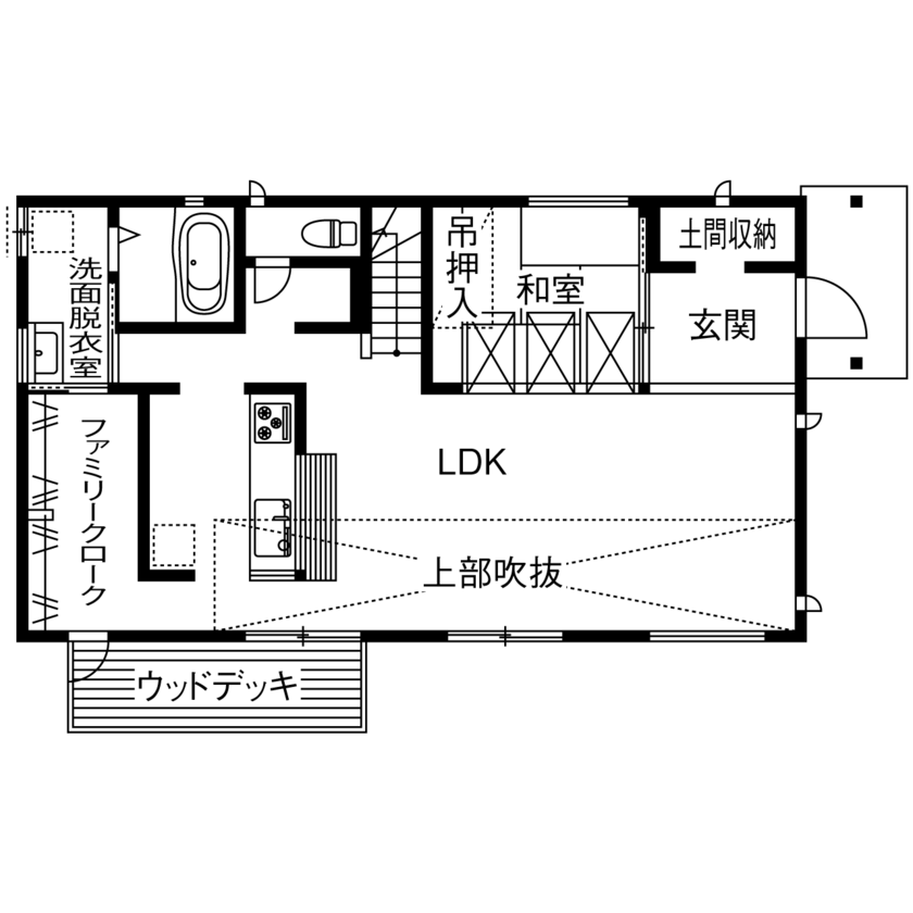 木のすまい工房 【2000万円台｜38坪｜吹き抜け｜無垢】木の質感と美しさ感じる自然素材の住まい＜間取り図有＞の間取り図（3LDK）1階