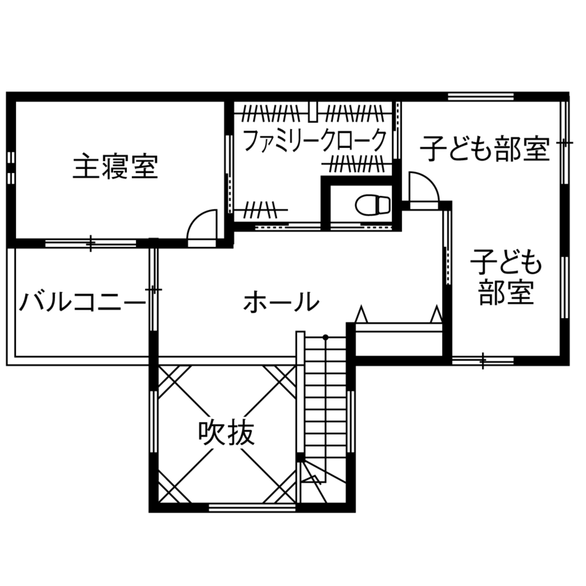 木のすまい工房 【2000万円台｜33坪｜無垢｜吹き抜け】毎日の家事や掃除がラクに！共働きの暮らしを快適に＜間取り図有＞の間取り図（3LDK）2階