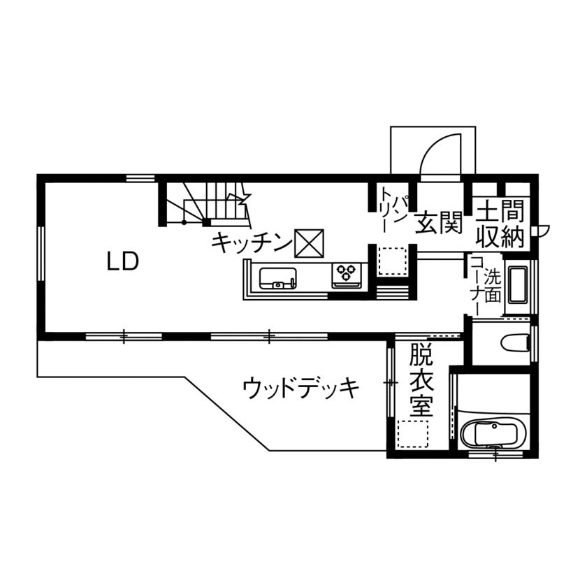 木のすまい工房 【1000万円台｜26坪｜家事動線】高台で光と風を日常に。 無垢と漆喰に癒される家＜間取り図有＞の間取り図（2LDK）1階