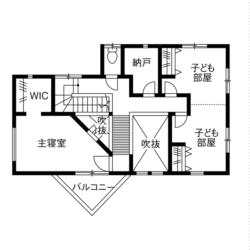 木のすまい工房 【2000万円台｜33坪｜吹き抜け｜和モダン】和と洋の調和。自然素材で建てるカフェ風の住まい＜間取り図有＞の間取り図（3LDK+WIC+納戸）2階