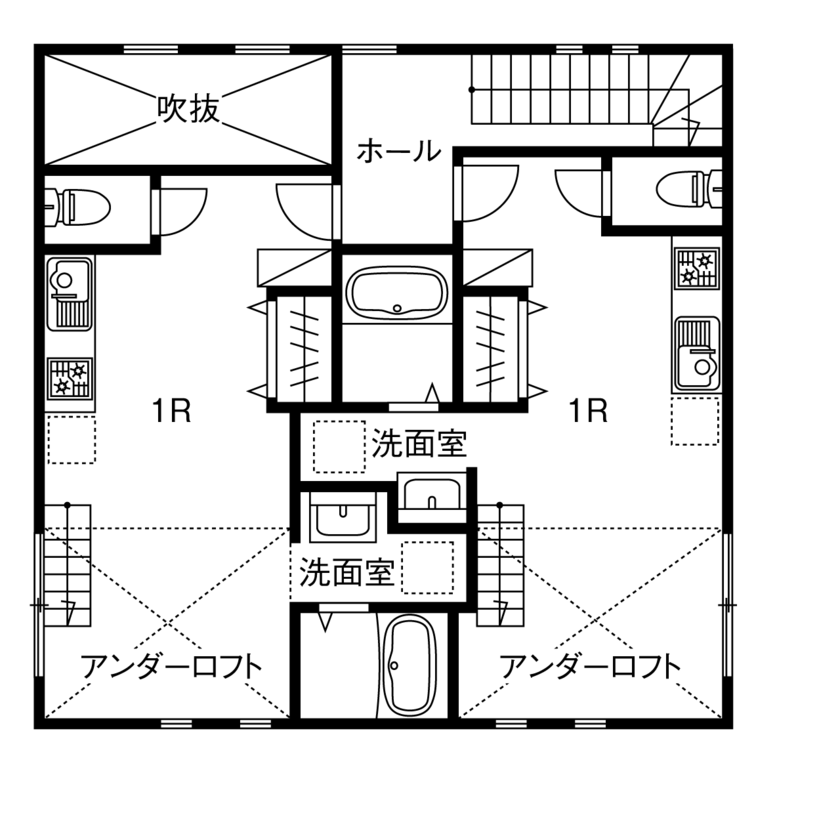 木のすまい工房 【2000万円台／ペット／賃貸併用／間取図有】飼い主とペットの関係を叶えた「ドッグサロン＆賃貸併用住宅」の間取り図（1LDK+賃貸部分）2階