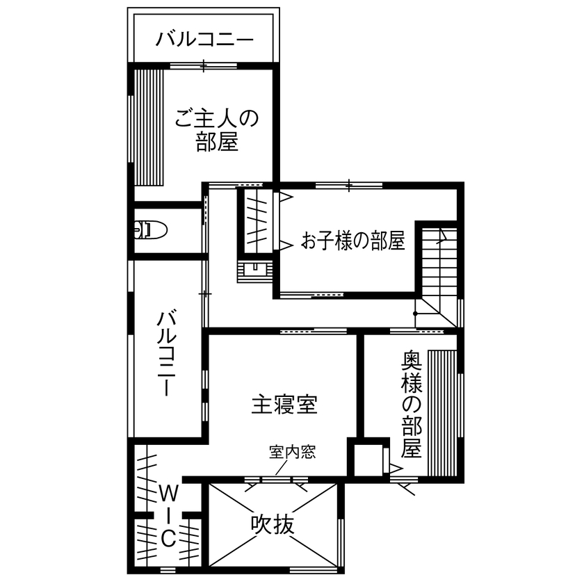 木のすまい工房 【5000万円台／ビルトインガレージ／インナーテラス／間取図】完全自由設計で叶えた3階建て二世帯住宅の間取り図（1LDK+書斎+4LDK+WIC）3階