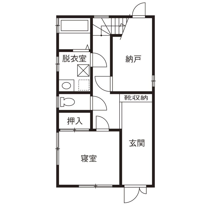 洛斗コーポレーション 【狭小地/3階建て/防音室】限られたスペースを活用し、音楽など趣味を楽しめるシックモダンな家づくりの間取り図（2LDK）1階