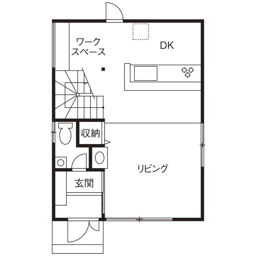 洛斗コーポレーション 【1000万円台/自然素材/ロフト】小さな2階建てに、間取りの工夫がいっぱい。「秘密基地」や趣味室も叶えたの間取り図（3LDK）1階
