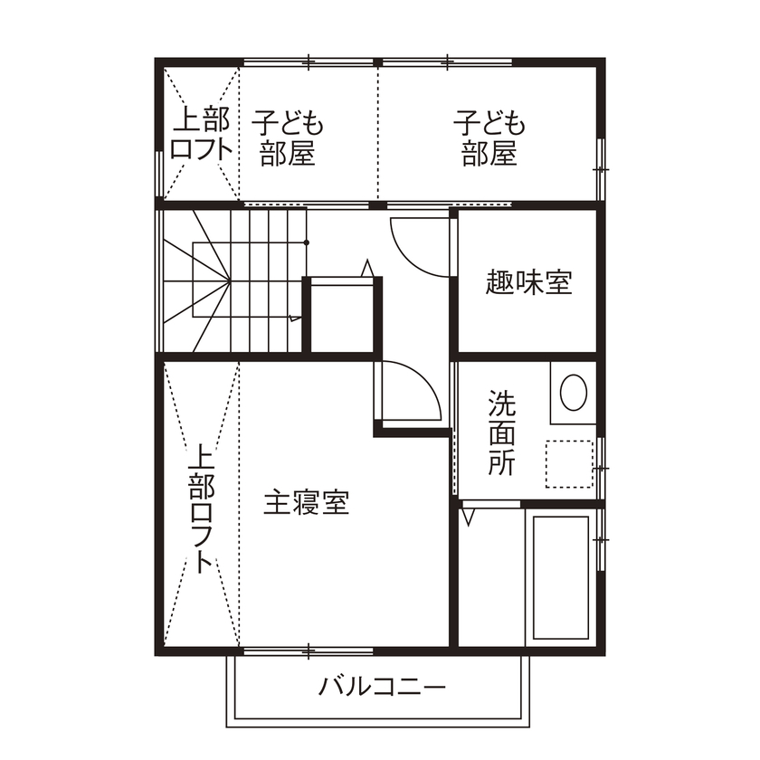洛斗コーポレーション 【1000万円台/自然素材/ロフト】小さな2階建てに、間取りの工夫がいっぱい。「秘密基地」や趣味室も叶えたの間取り図（3LDK）2階