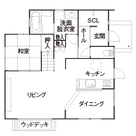 ヴィーヴル 【愛知県×樹脂サイディング】設計もコーディネートも女性建築士、予算を抑えた人で暮らすオシャレな家の間取り図（4LDK）1階
