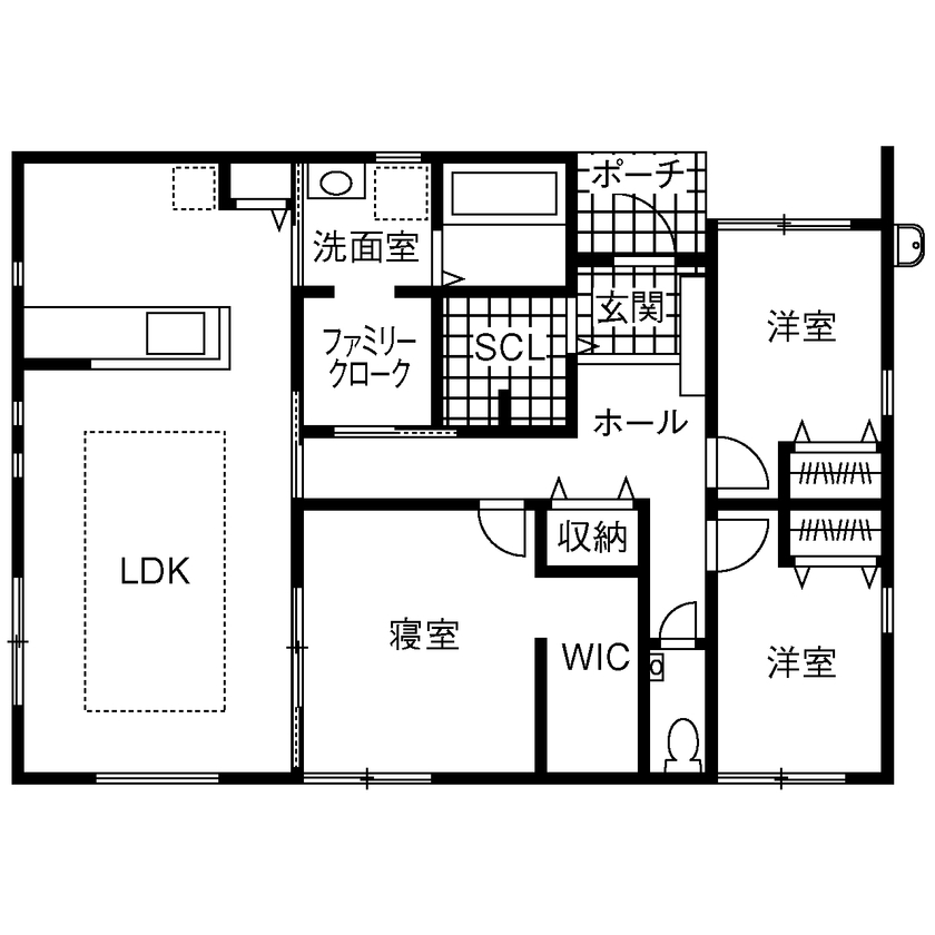 木暮らし工房サンハウス 【間取り図有／1000万円台後半／平屋／26坪】見晴らし抜群！景色を楽しむ贅沢な平屋の間取り図（3LDK）1階