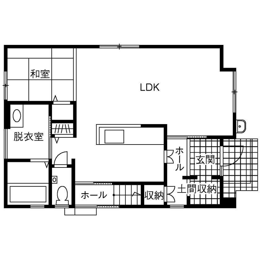 木暮らし工房サンハウス 【間取り図有／1000万円台後半／室内窓】家族のコミュニケーションもばっちり！室内窓のある家の間取り図（4LDK）1階