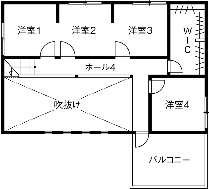 木暮らし工房サンハウス 【間取り図有／2000万円台前半／スキップフロア／子ども4人】スキップフロアを活用した一体感のある家の間取り図（5K以上）2階