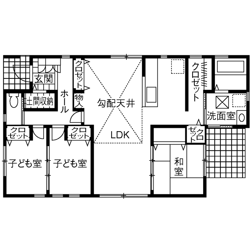 木暮らし工房サンハウス 【間取り図有／1000万円台後半／平屋25.5坪／4人家族】限られたスペースを最大限活用したコンパクトな平屋の間取り図（3LDK）1階