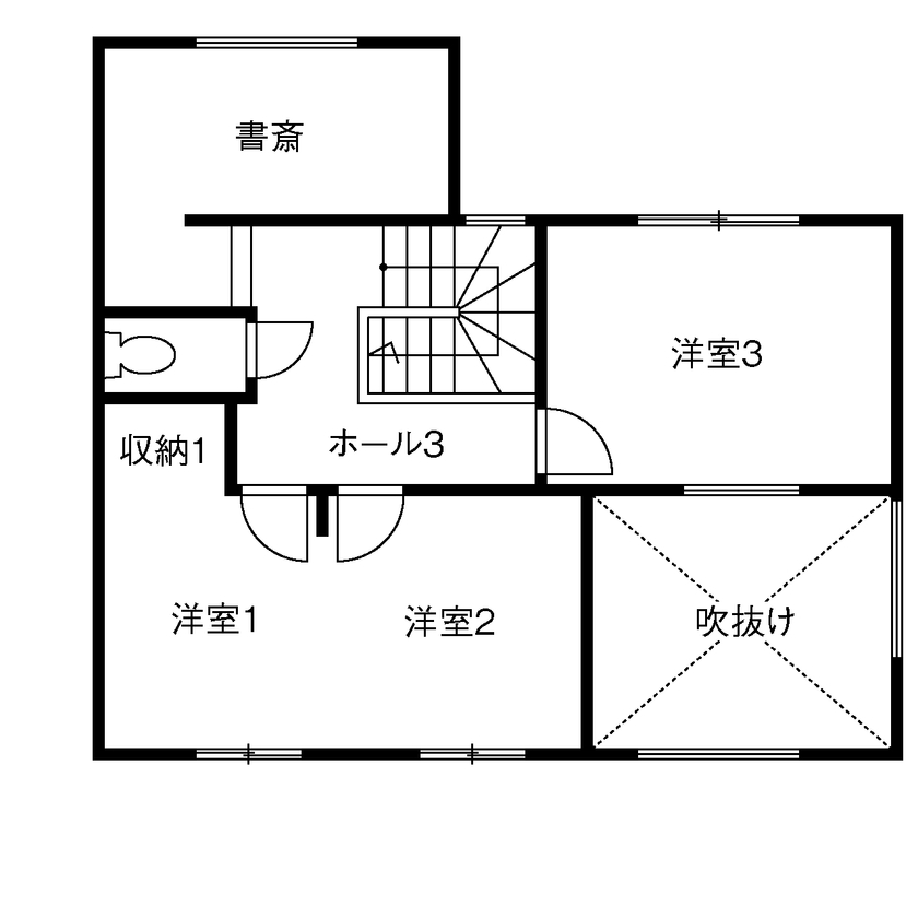 木暮らし工房サンハウス 【間取り図有／2000万円台前半／ペニンシュラキッチン／書斎】キッチンと床にこだわったおしゃれな家の間取り図（3LDK＋書斎）2階