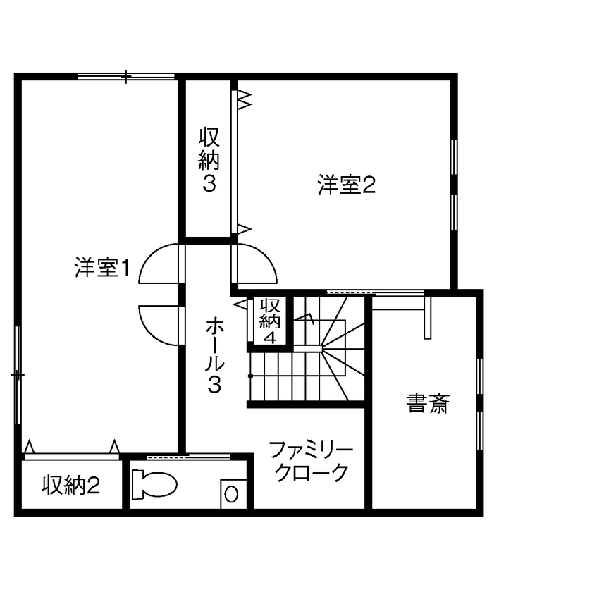 木暮らし工房サンハウス 【間取り図有／2000万円台前半／書斎／ヌック】小さな居場所を随所に設けた居心地のいい家の間取り図（2LDK＋ヌック＋書斎）2階