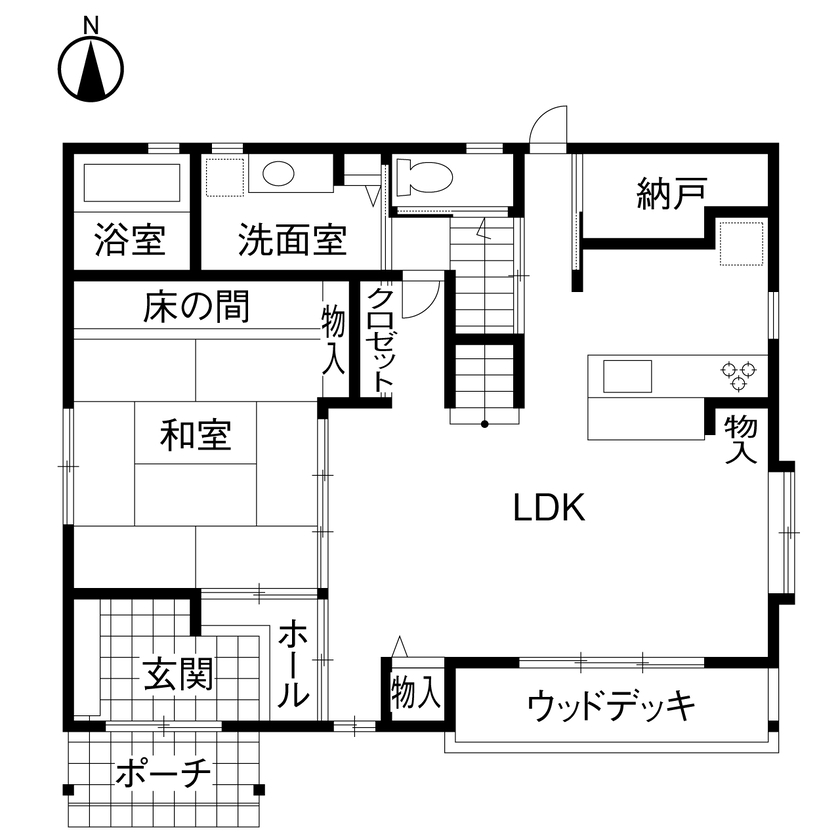 木暮らし工房サンハウス 【間取り図有／2000万円台後半／和モダン】木の温もりと力強さに包まれる、新しくて懐かしい和モダンの家の間取り図（4LDK）1階