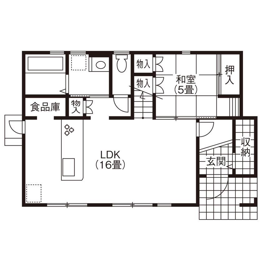 リンクワークス 【郡山市｜1780万円/延床33坪】自然素材たっぷりで、家事動線や収納にこだわった、子育てしやすいローコスト住宅の間取り図（4LDK）1階