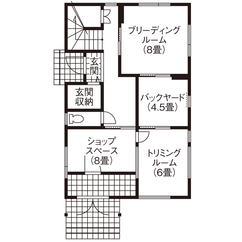 リンクワークス 【郡山市｜1940万円/延床37坪】ドッグランも！ワンちゃんが快適に過ごせるペットショップを併設した2階建ての間取り図（2LDK+店舗）1階